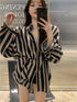 Long Sleeves Strip Collar Down Shirts